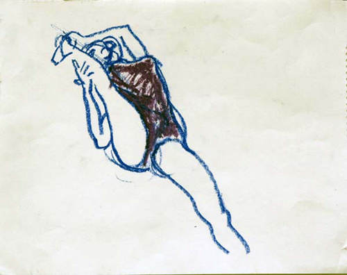 Early Morning Stretch - Crayon on Paper_ 11x14-75_ 1996