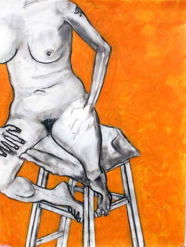 Figure Study with Stool - Watercolor and Charcoal on Paper 2